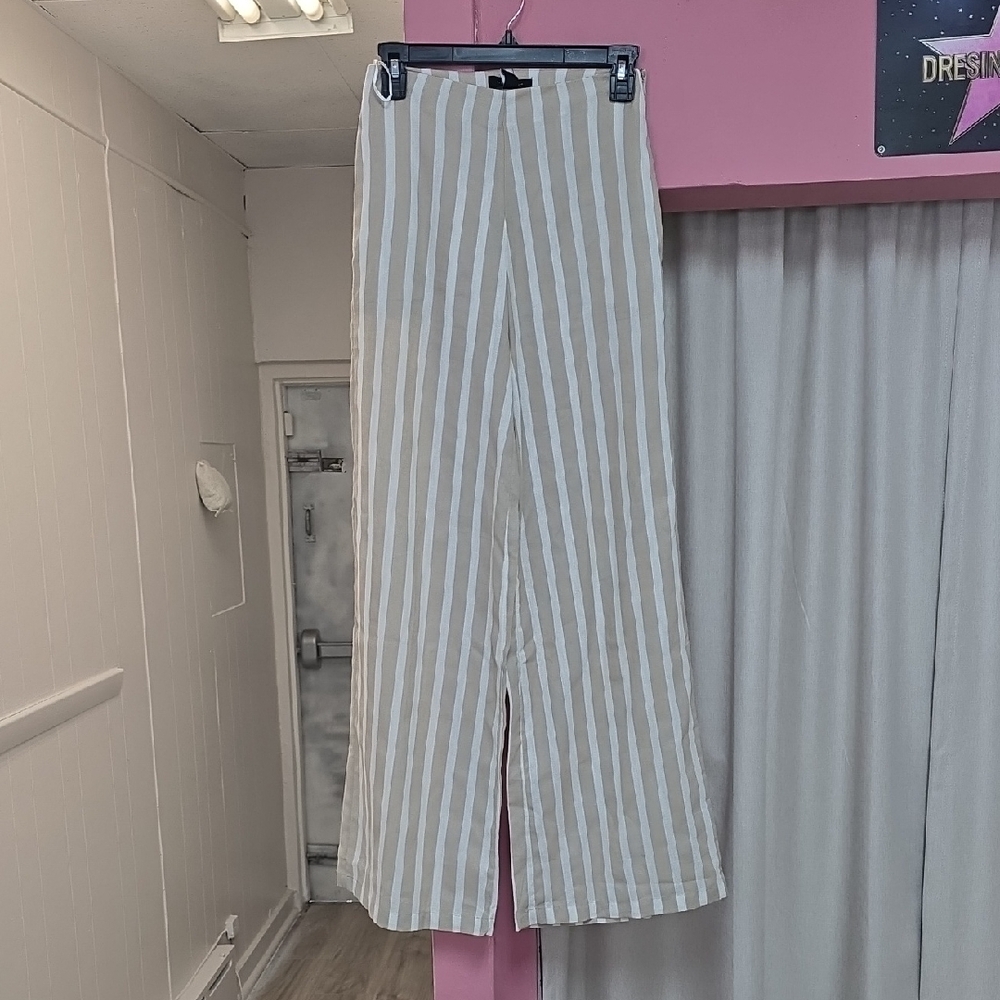New Look Beige and White Striped Wide Leg Pants